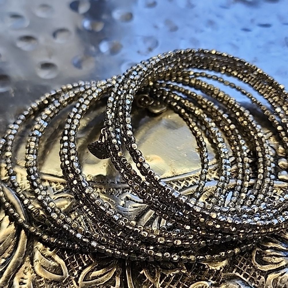 Stella & Dot Silver Tone Beaded Coil Wrap Bracelet
